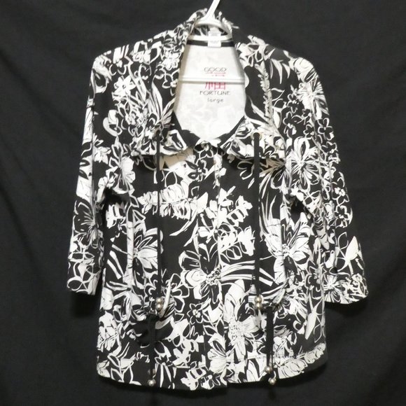 GOOD FORTUNE | large | Black and White Floral Snap Button-Up Jacket | NWOT - Picture 2 of 16